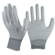 NMSAFETY PU GLOVES/13G white nylon liner/ palm coated white PU Gloves